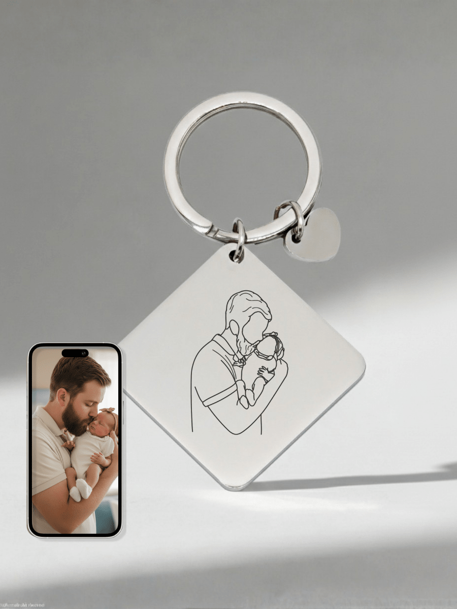Dad Custom Engraved Photo Keychain