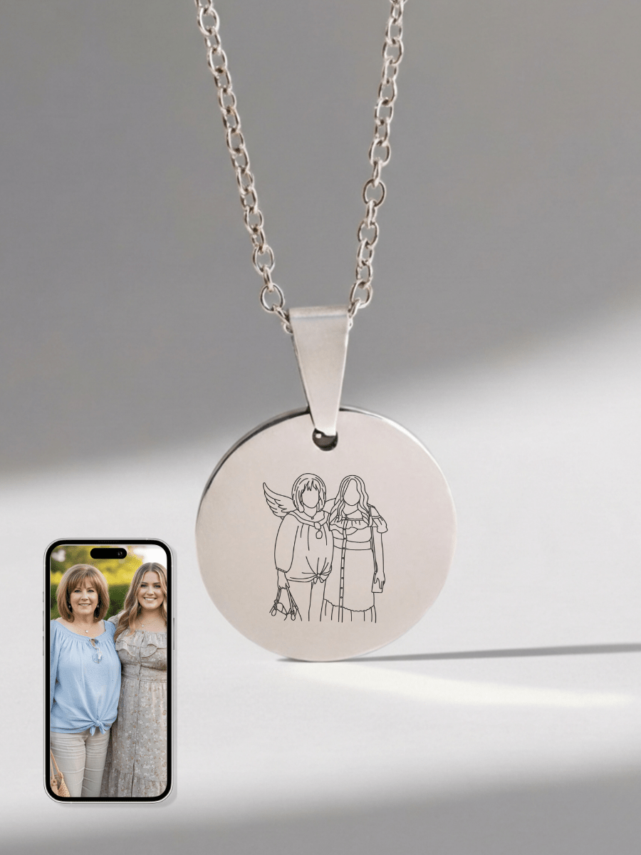 Memorial Custom Engraved Photo Circle Necklace