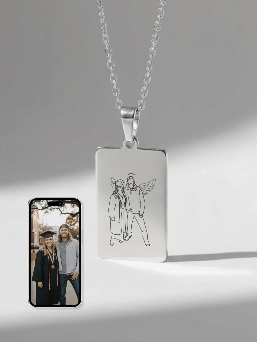 Memorial Custom Engraved Photo Tag Necklace
