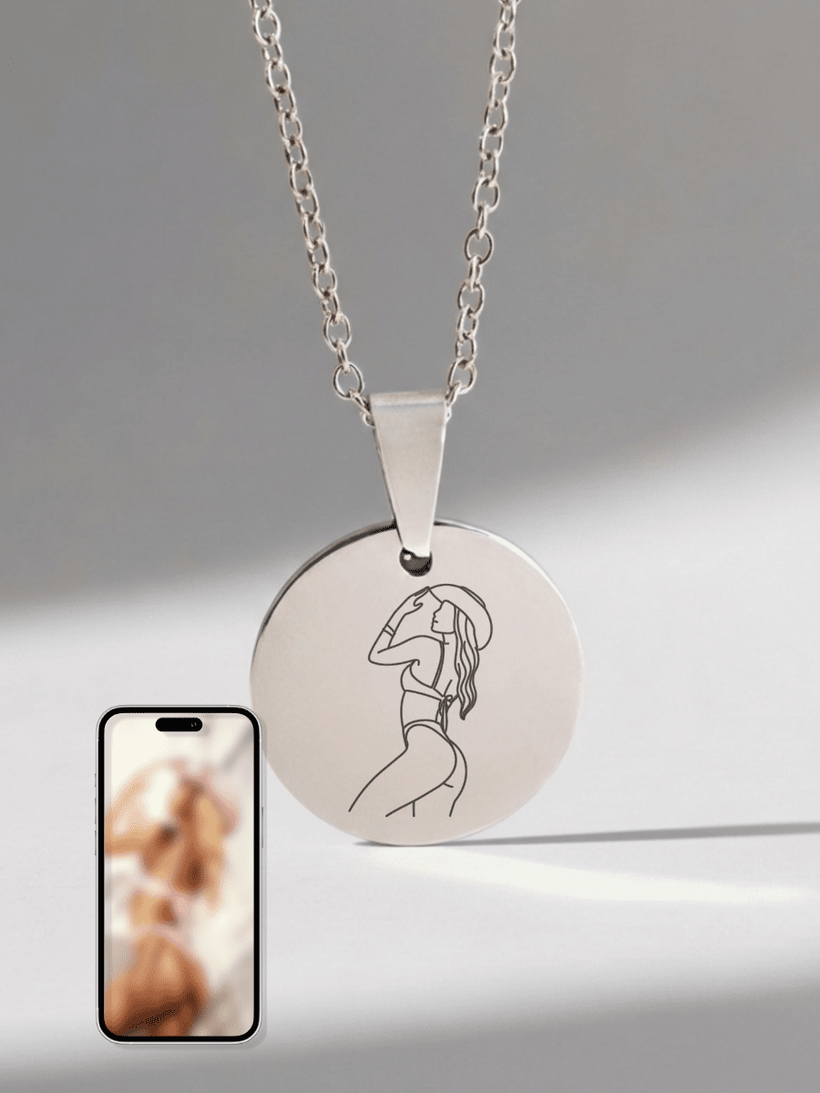 Spicy Custom Engraved Photo Circle Necklace