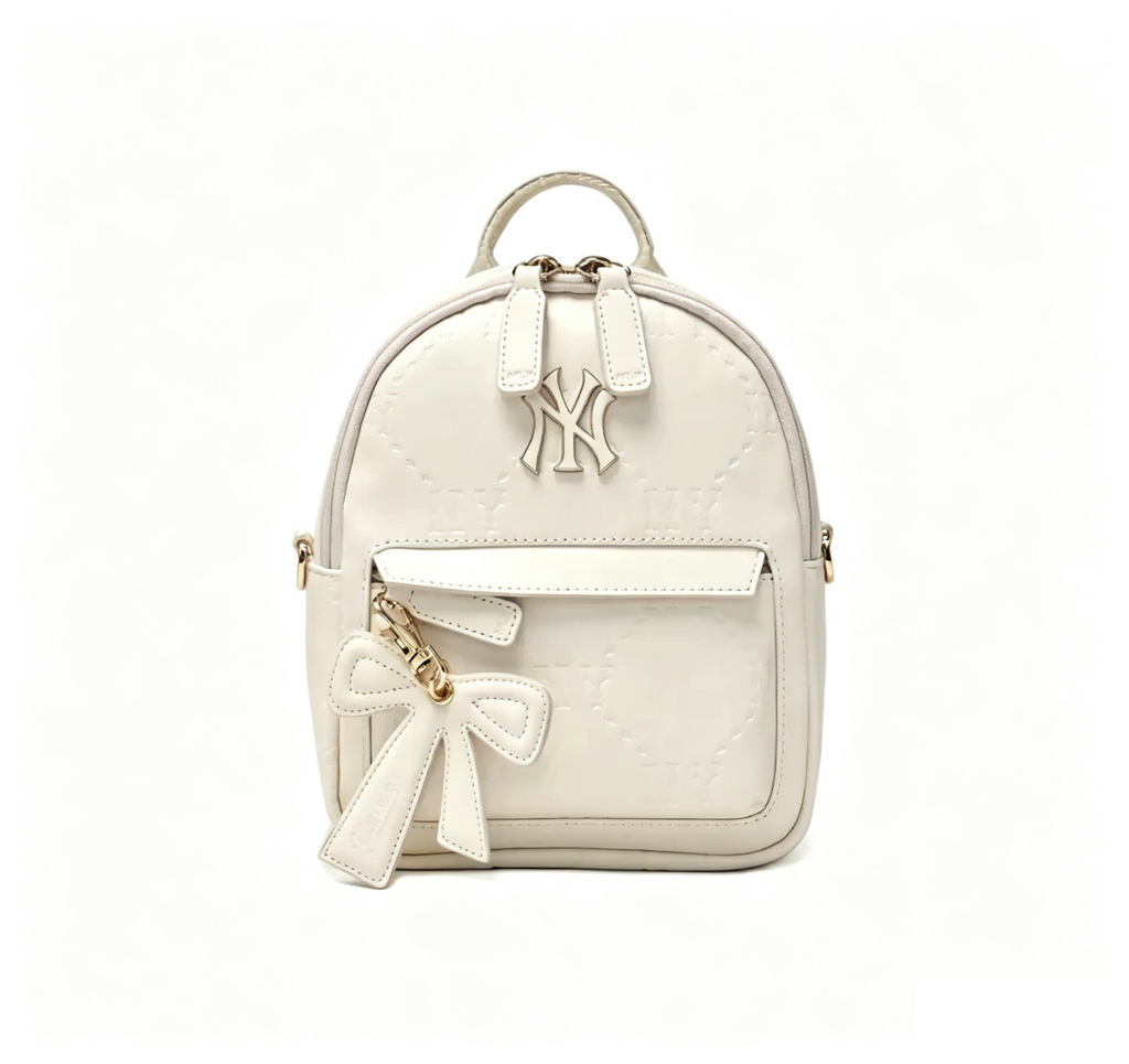 Mini Embossed Pattern Backpack for Women, Cute Bow Pendant Small Daypack, PU Leather Casual Rucksack Multi‑Way Shoulder Bag for Daily Use