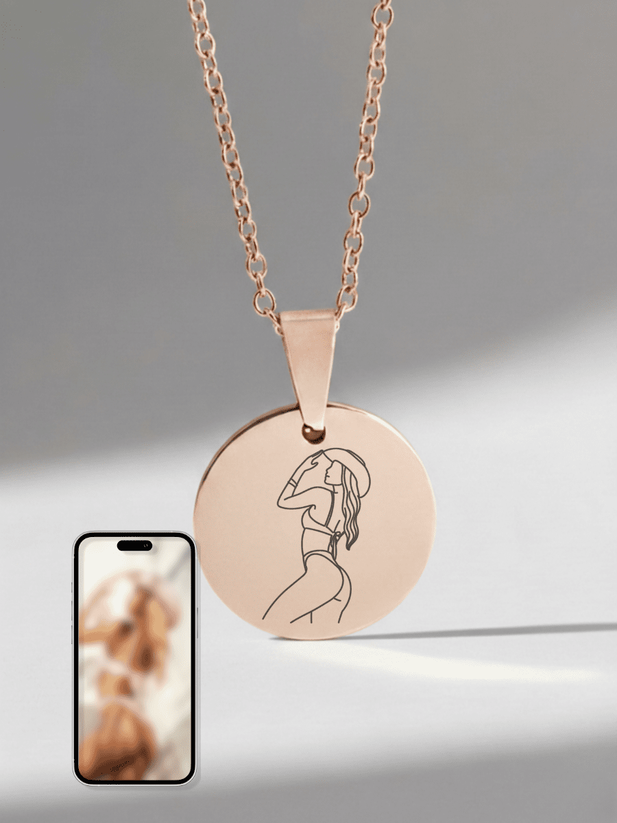 Spicy Custom Engraved Photo Circle Necklace