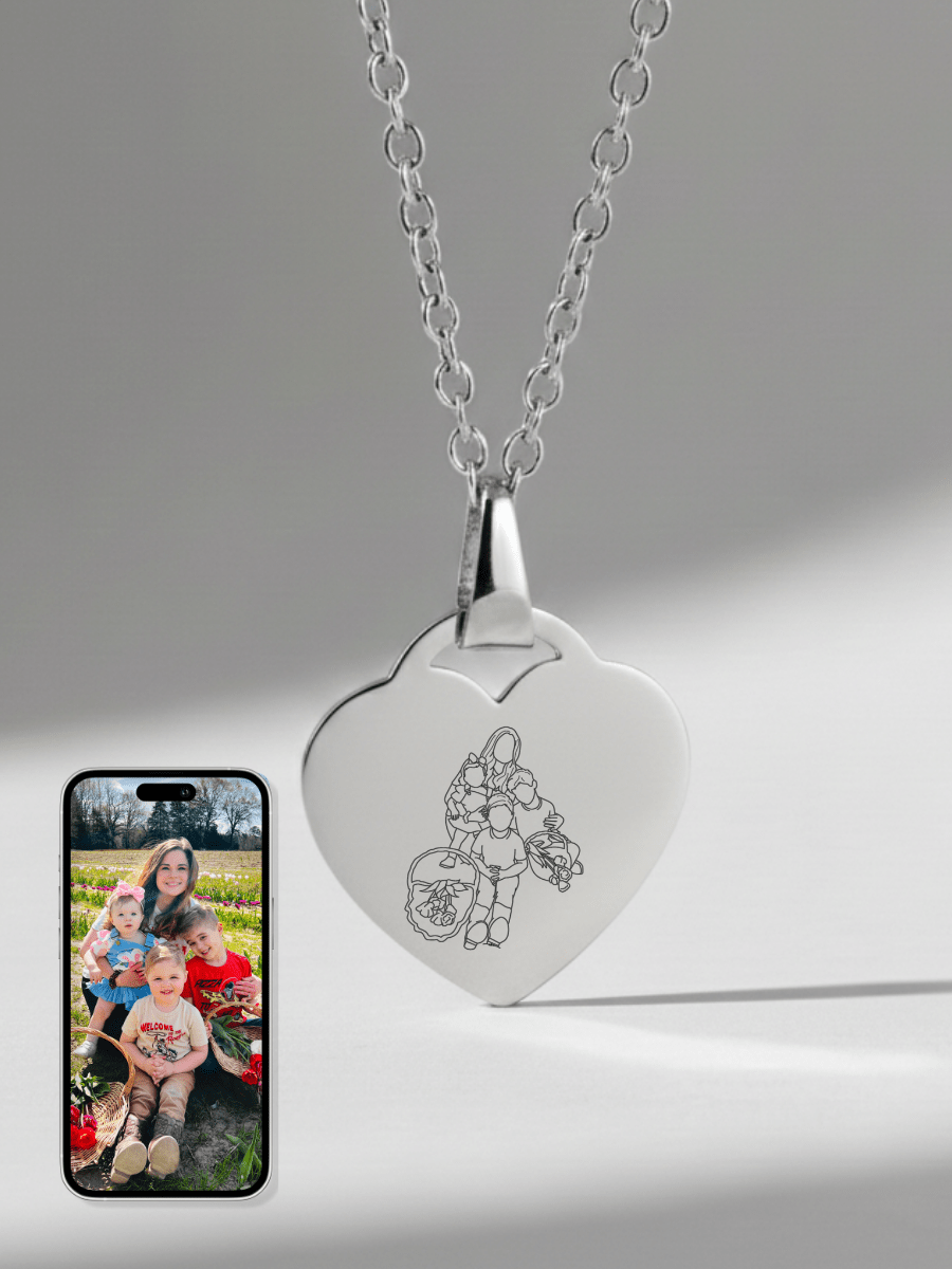 Mom Custom Engraved Photo Heart Necklace