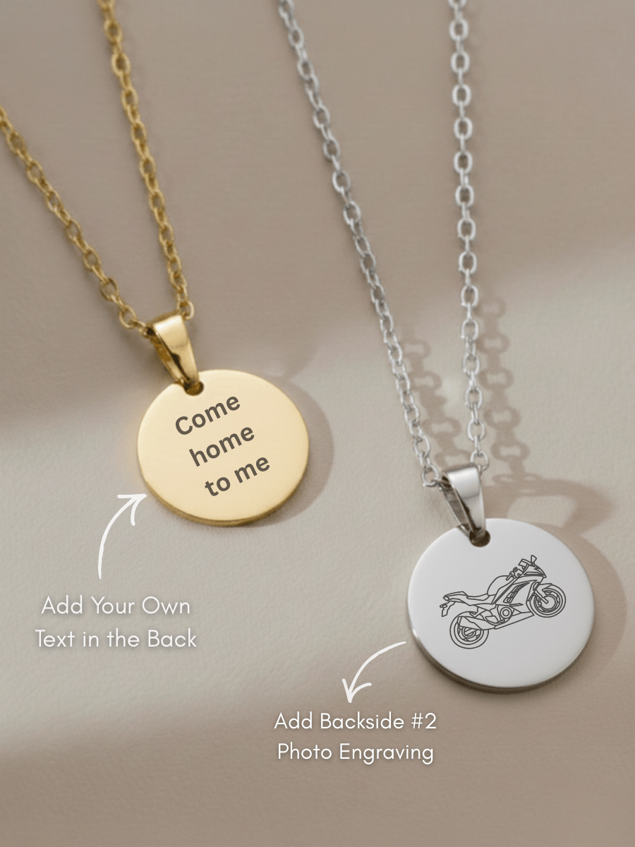 Automobile Custom Engraved Photo Circle Necklace