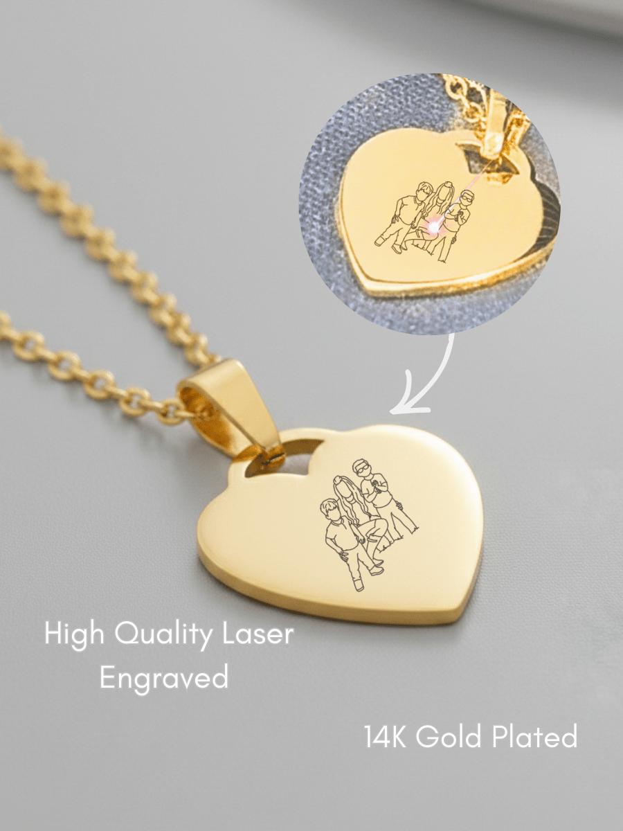 Mom Custom Engraved Photo Heart Necklace