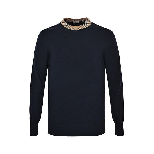 Burberry Checked-collar knitted wool sweater